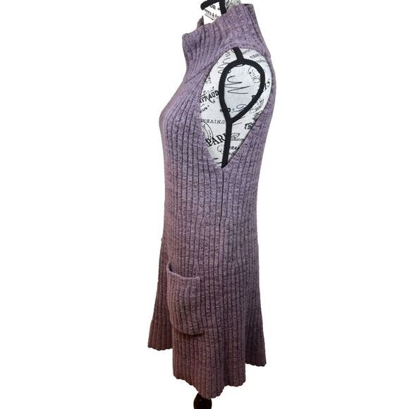FREE PEOPLE Claude Turtleneck Mini Knit Dress Sleeveless Purple Ribbed Size M - Picture 5 of 9